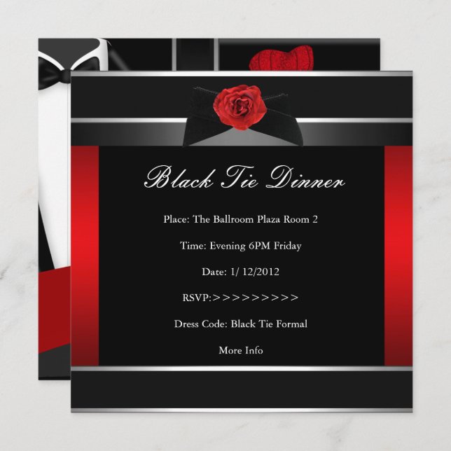 Formal Red Black Tie Dinner Corporate Invite (Front/Back)