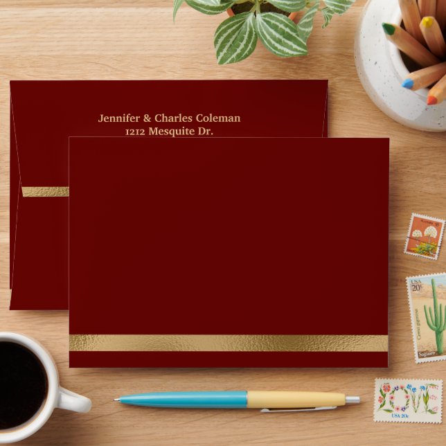 Formal Red & Gold Invitation Envelope (Desk)