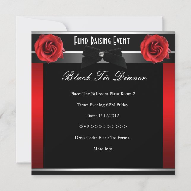 Formal Red Rose Black Tie Corporate Invite (Front)