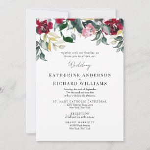 Formal Red Rose Winter 2 Venue Together Wedding  Invitation