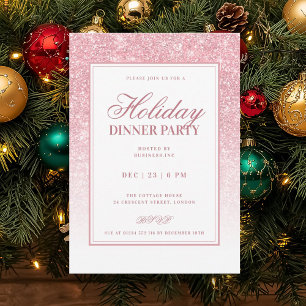 Formal Rose Gold FAUX Glitter Holiday Dinner  Invitation