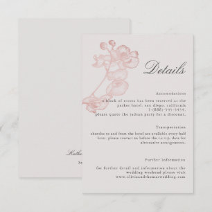 Formal Rose Orchid Wedding Details Enclosure Card