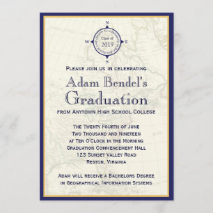 Formal Royal Compass Map Graduation Announcements