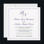 Formal Royal Purple Monogram Square Wedding Invitation<br><div class="desc">Traditional and classy square wedding invitation featuring a simple design with your two initial monogram and your names in an elegant royal purple calligraphy inside of a thin border.  The backside is solid purple.  This classic design is perfect for a formal wedding in the fall / autumn.</div>