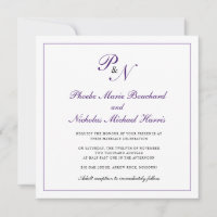 Formal Royal Purple Monogram Square Wedding
