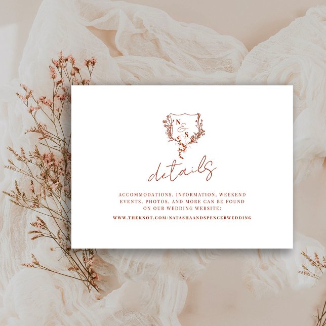 Formal Rust Floral Crest Monogram Wedding Details Enclosure Card (Creator Uploaded)