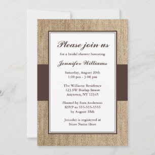 Formal Rustic Burlap Brown Bridal Shower Invitation