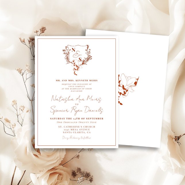 Formal Rustic Floral Crest Monogram Wedding Invitation (Creator Uploaded)