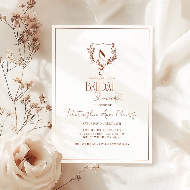 Formal Rustic Floral Monogram Crest Bridal Shower Invitation (Creator Uploaded)