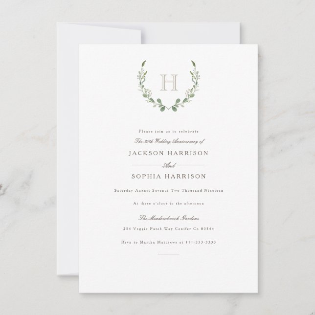 Formal & Rustic Greenery  Anniversary Invite (Front)