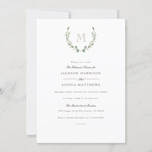 Formal & Rustic Greenery    Initial Wedding Invite