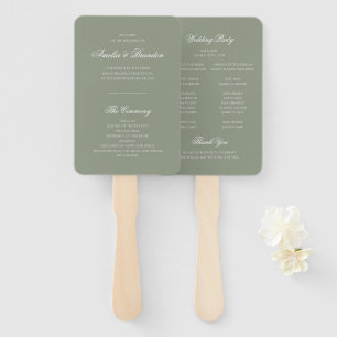 Formal Sage Green & White Script Wedding Program Hand Fan