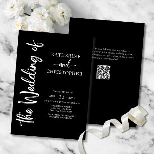 Formal Script Black White Elegant Wedding Invitation
