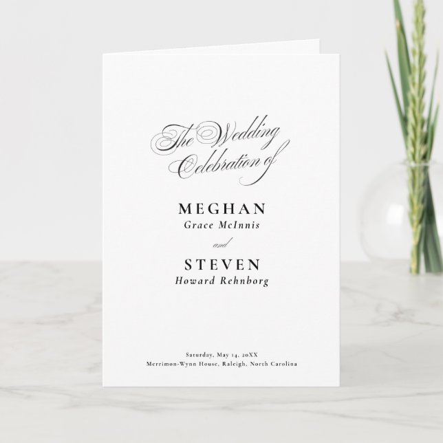 Formal Script Booklet Wedding Program Card (Front)