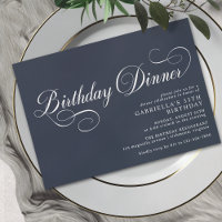 Formal Script | Modern Navy Blue Birthday Dinner