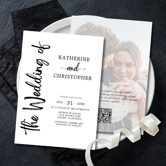 Formal Script Photo Black White Elegant Wedding Invitation (Formal Script Photo Black White Elegant Wedding Invitation with coordinating wedding stationery.)