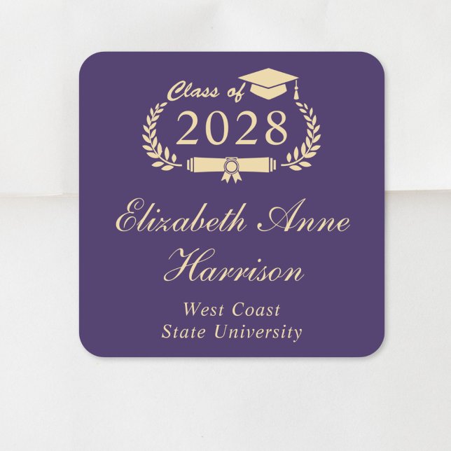 Formal Script Purple Gold Graduation Square Sticker (Creator Uploaded)