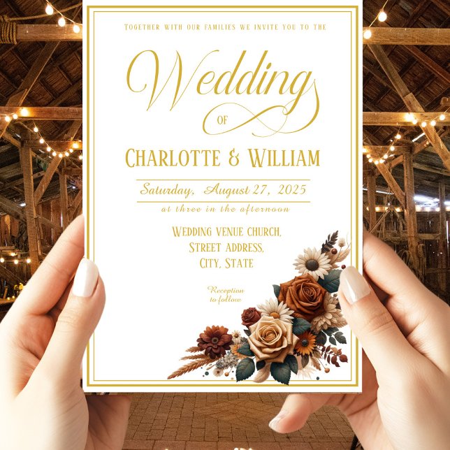Formal Script Rustic Floral Wedding Invitation (Creator Uploaded)