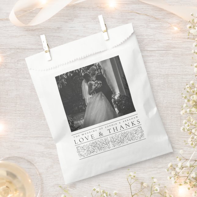 Formal Scrolling Leaves Black White Wedding Photo Favour Bags (Clipped)