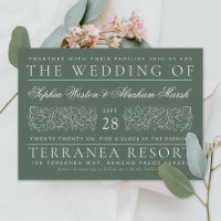 Formal Scrolling Leaves Dark Green Wedding
