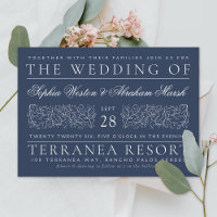 Formal Scrolling Leaves Navy Blue Wedding