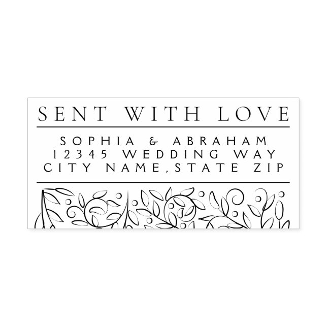 Formal Scrolling Leaves Sketch Wedding Address Self-inking Stamp (Design)