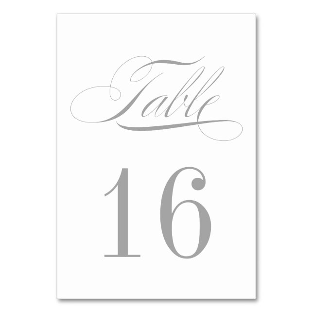 Formal Silver and White Table Number Card (Front)