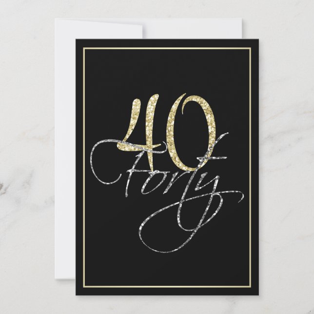 Formal Silver Black and Gold 40th Birthday Party Invitation (Front)