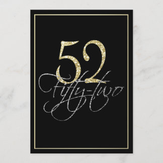 Formal Silver Black and Gold 52nd Birthday Party Invitation