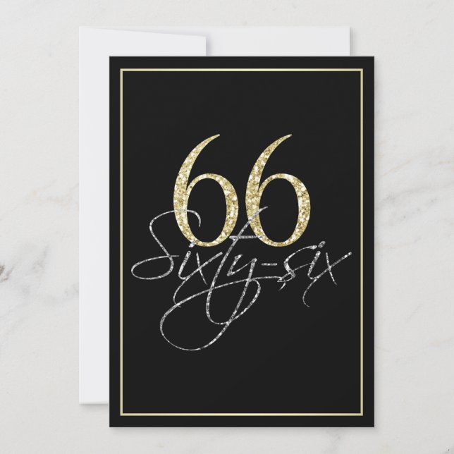 Formal Silver Black and Gold 66th Birthday Party Invitation (Front)