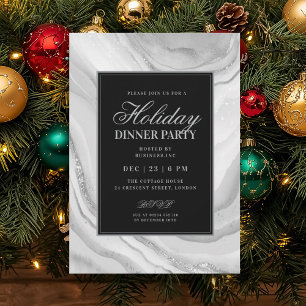 Formal Silver Glam FAUX Marble Holiday Dinner Invitation