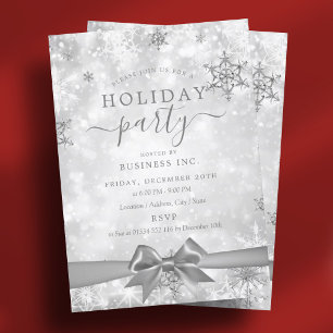 Formal Silver Ribbon Corporate Holiday Party Invitation