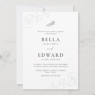 Formal Simple Black White Floral Wedding Invitation