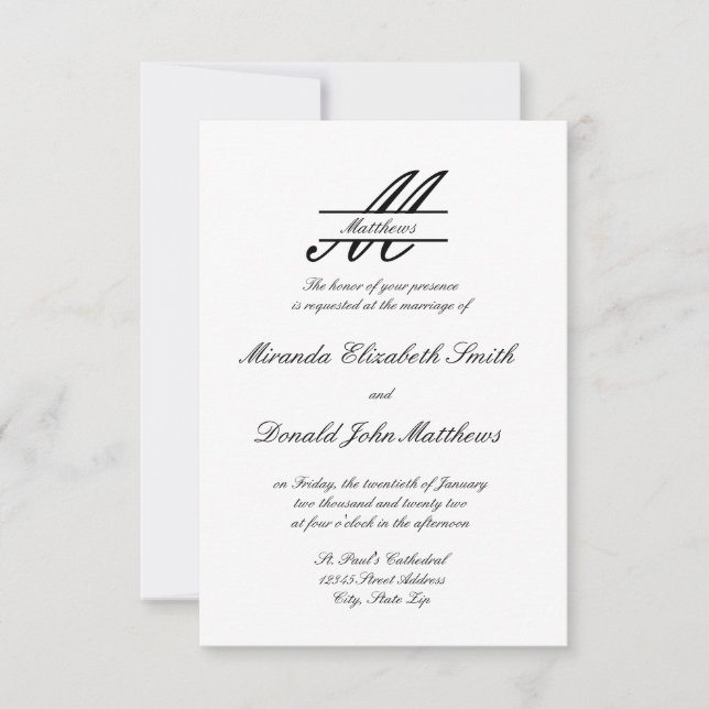 Formal Simple Elegant - 3x5  Wedding Invitation (Front)