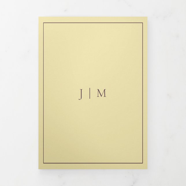 Formal Simple Frame Modern Wedding Midnight Fig Tri-Fold Card (Cover)