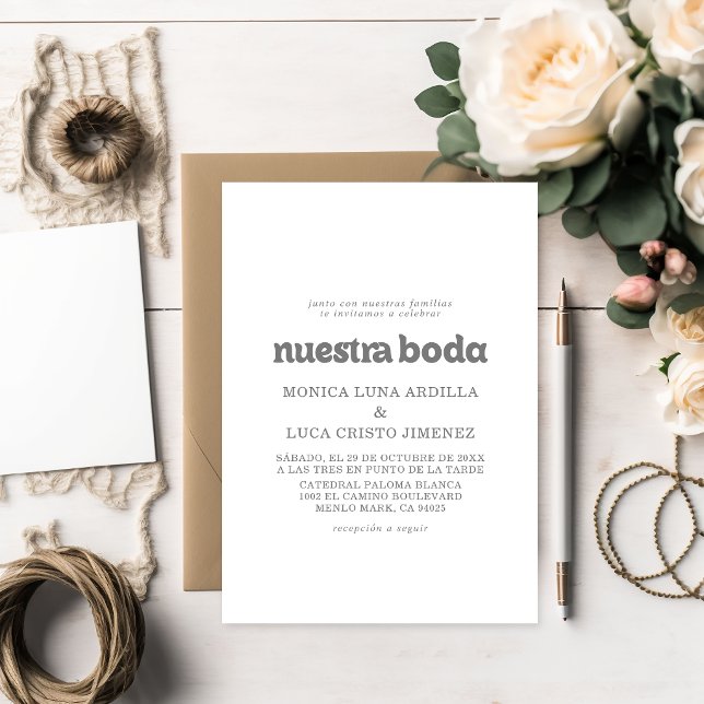 Formal Simple Nuestra Boda Wedding Invitation (Creator Uploaded)