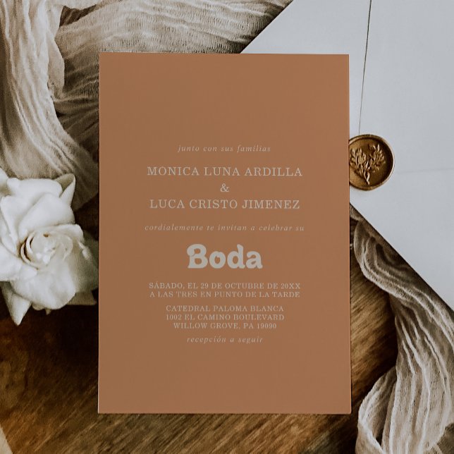 Formal Simple Terracotta Boda Spanish Wedding Invitation (Creator Uploaded)