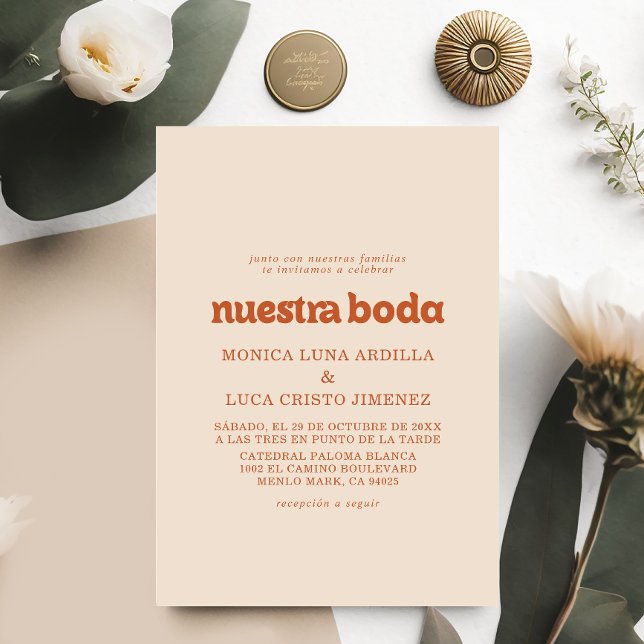 Formal Simple Terracotta Nuestra Boda Wedding Invitation (Creator Uploaded)