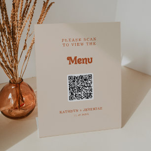 Formal Simple Terracotta QR Code Wedding Menu Pedestal Sign
