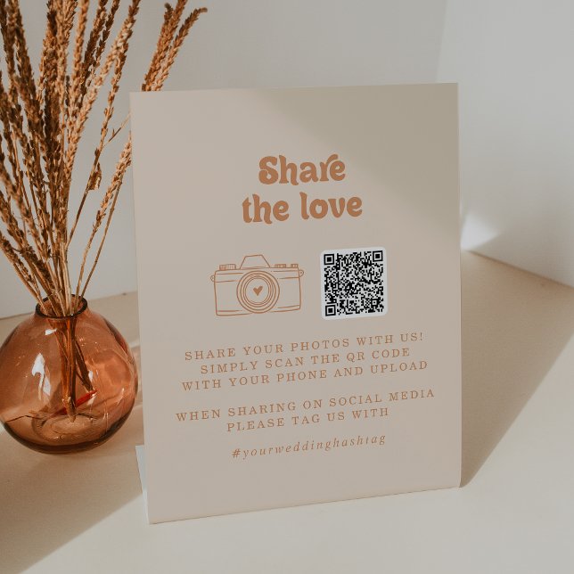 Formal Simple Terracotta Share the Love QR Code Pedestal Sign (Creator Uploaded)