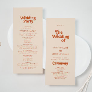 Formal Simple Terracotta Tea Length Wedding Programme