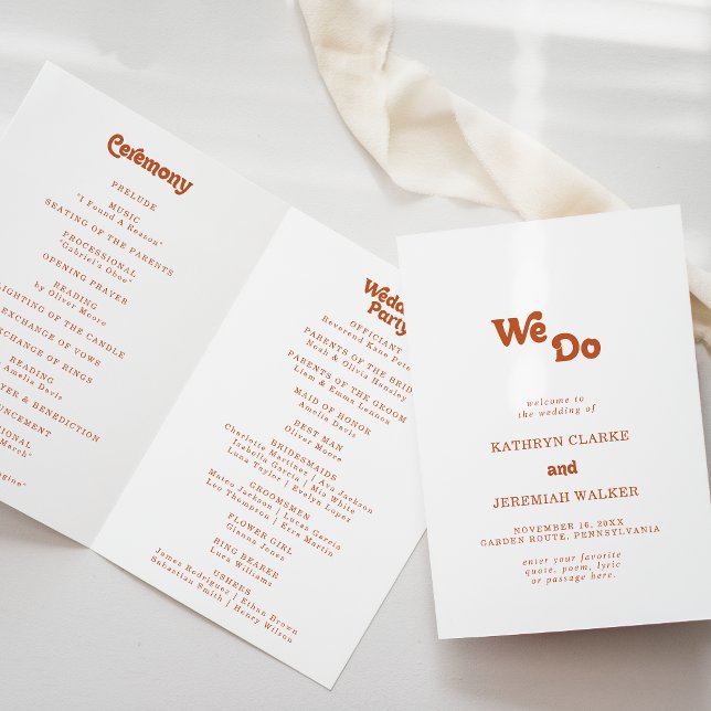Formal Simple Terracotta We Do Folded Wedding Programme (Creator Uploaded)