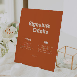 Formal Simple Terracotta Wedding Signature Drinks Pedestal Sign