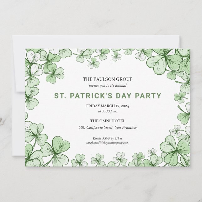 Formal St. Patrick's Day Party  Invitation (Front)