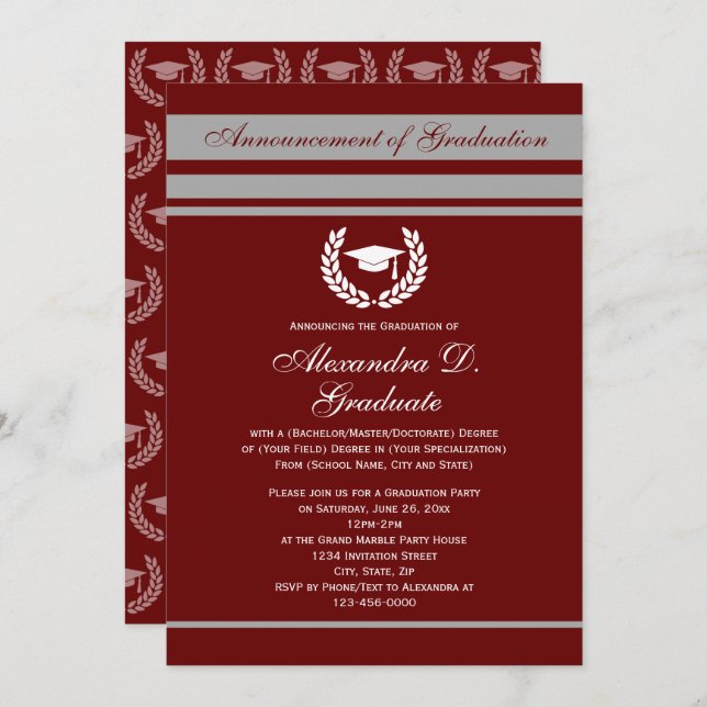 Formal Stripes College High School Graduation Invitation (Front/Back)