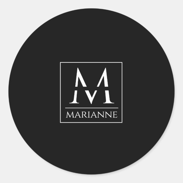 Formal Style Black and White Monogram Classic Round Sticker (Front)
