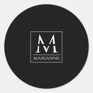 Formal Style Black and White Monogram Classic Round Sticker