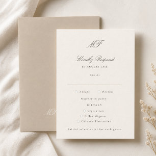 Formal Taupe Wedding RSVP Meal Choice Card