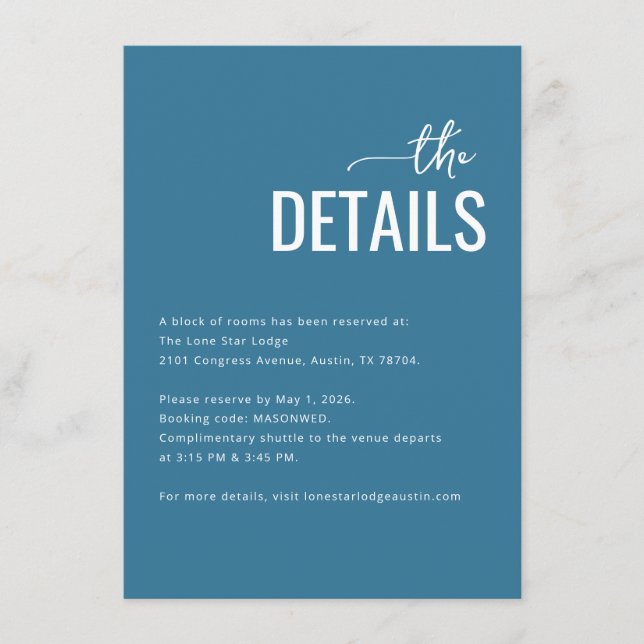 Formal Teal Minimalist Details Enclosure Card (Front)