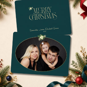 Formal Teal Oval Christmas Photo Framed in Gold